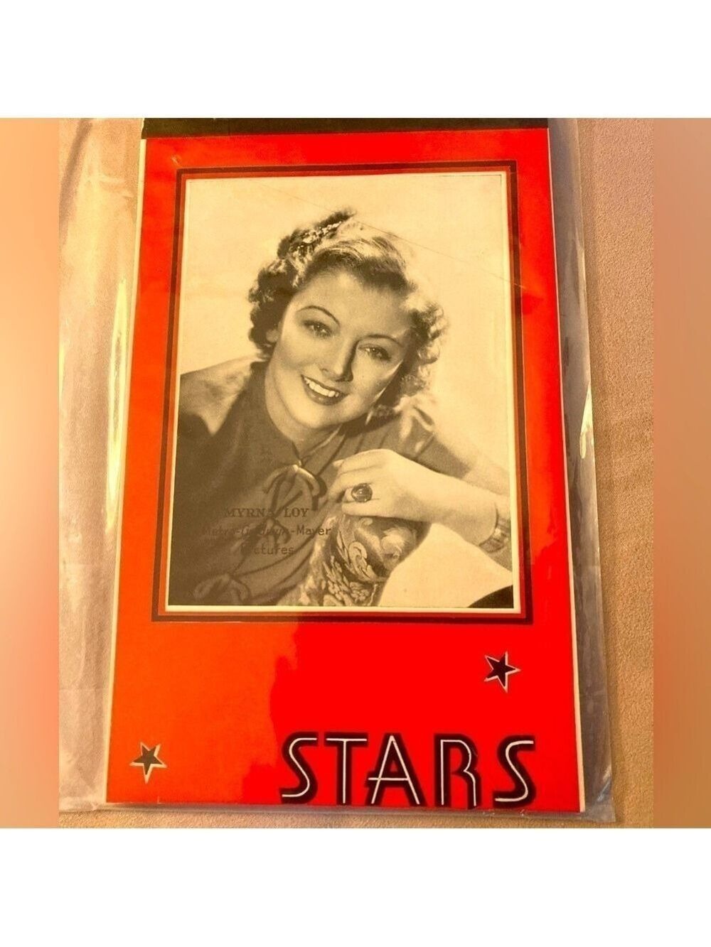 Vintage Stars writing tablet with Myrna Loy, movie star 1940s